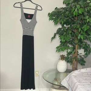 Lori Michaels Collection Striped Black and Gray Maxi Dress